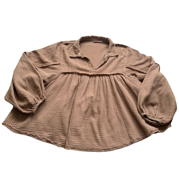 Ces Femme Blouse Top Womens Small Brown 100% Cotton Gauzy Relaxed Lagenlook Boho - Picture 9 of 9